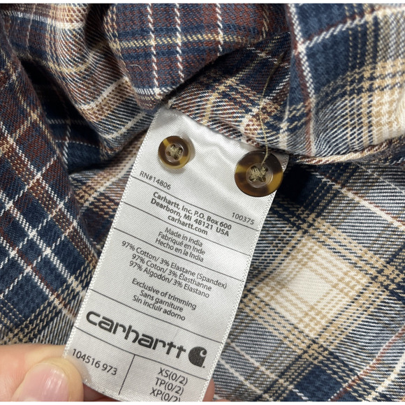 Carhartt Flannel Shirt Womens Extra Small Plaid Button Up Cotton Blend Fall - Picture 4 of 10